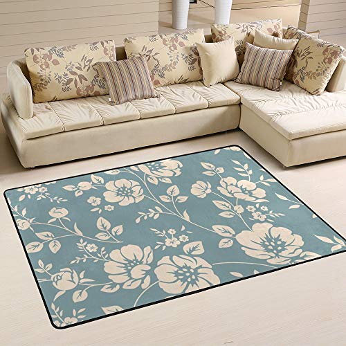 Tapis de sol floral classique bleu en velours corail épais CHEHONG 120x160cm