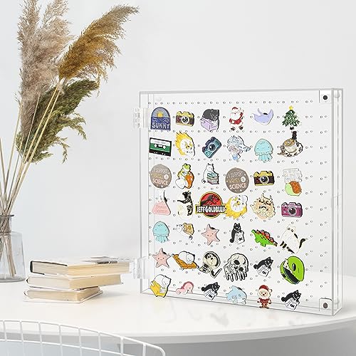 PACMAXI Clear Acrylic Pin Display Box, Clamshell Drawer Pins Display Case for Enamel Pins, Lapel Pins, and Pin Enthusiast Collection Storage
