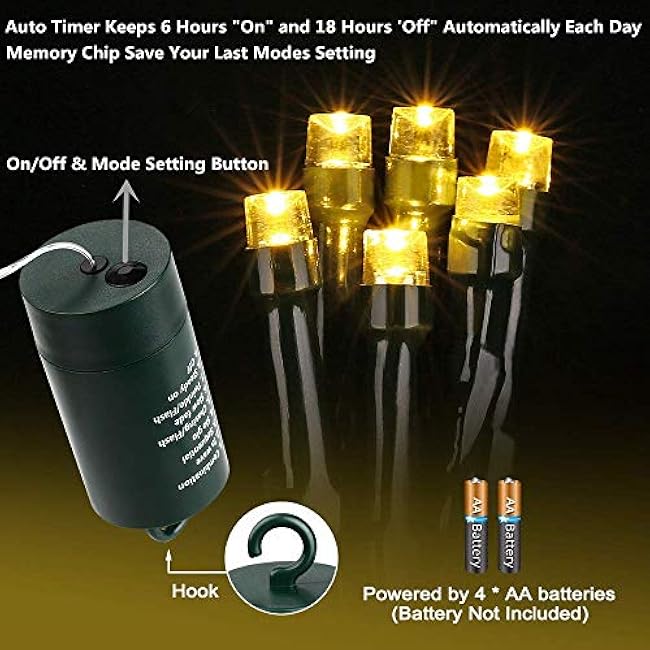 Joomer Battery Christmas Lights, 66ft 200LED Fairy Lights Battery Operated Timer 8 Modes Waterproof for Outdoor Home Garden Party Holiday Christmas Trees Decoration (Warm White)