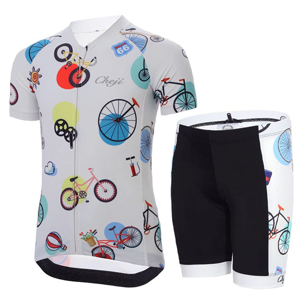 Kinder Jungen Radtrikot Set Mädchen 2tlg Radsport Bekleidung Kurzarm Fahrrad Trikot Kurz Radhose mit Sitzpolster Atmungsaktiver Fahrradanzug