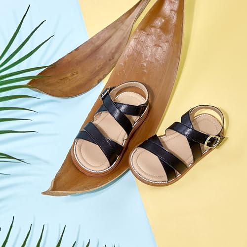 Image of Kolan Toddler Girl Sandals Open Toe Flat Princess Dress Shoes Little Kids