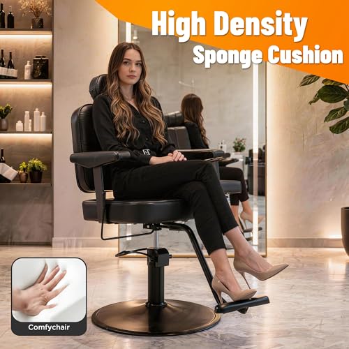Image of Barber Salon Chair for Hair Stylist, Heavy Duty Hydraulic Pump Reclining PU Leather Barber Chair,Height Adjustable Salon Styling Chair with 360 Swivel, Removable Headrest, 330 lbs Capacity