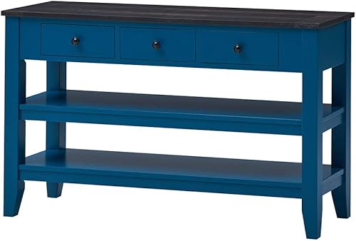 Miniatura 73 de Mesa consola contemporánea con parte superior de madera de hormigón de inspiración industrial, armario de almacenamiento de acento para sala de Gris