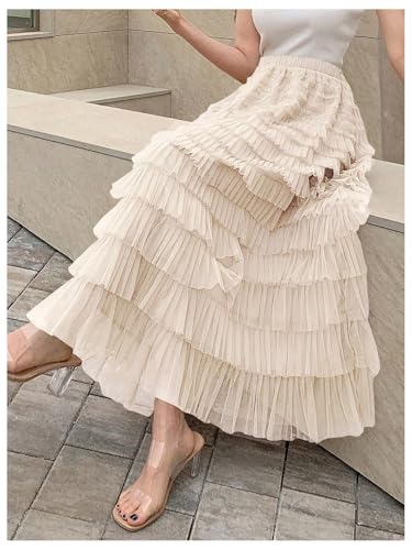 SHENHE Women's Tiered Mesh Tulle Skirt High Waisted A Line Flowy Layered Mid Tutu Skirt2