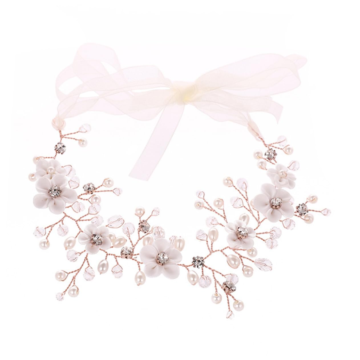 Didiseaon 4 Piezas Diadema De Nupcial Tocado De Novia Accesorios Para El Cabello De Flores Cintas Para El Cabello Para Niñas Cabello Vid Floral Las Flores Pedrería Arcilla Polimérica
