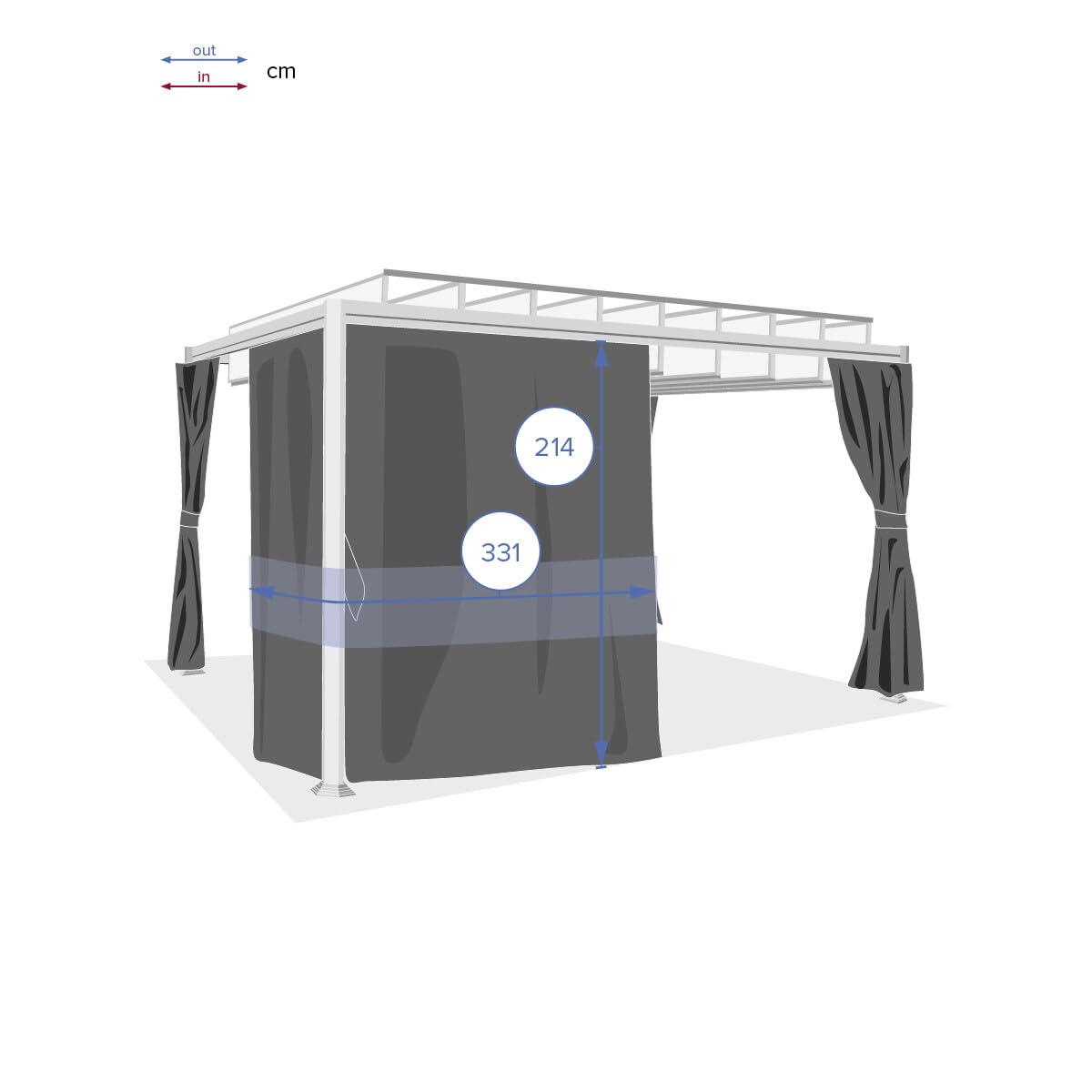 Hespéride - Kit 4 Rideaux pour Pergola Belize - Ardoise - 330 x 214 cm, Polyester Opaque - Accessoire pour Tonnelle, Vendu sans Structure