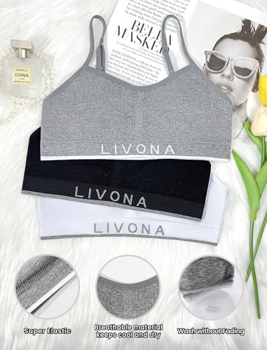 Livona Training Bras for Girls-Sports Bra for Teen Wireless Fitness Padded Everyday Bralette Crop Cami Tank Top(6-14)2