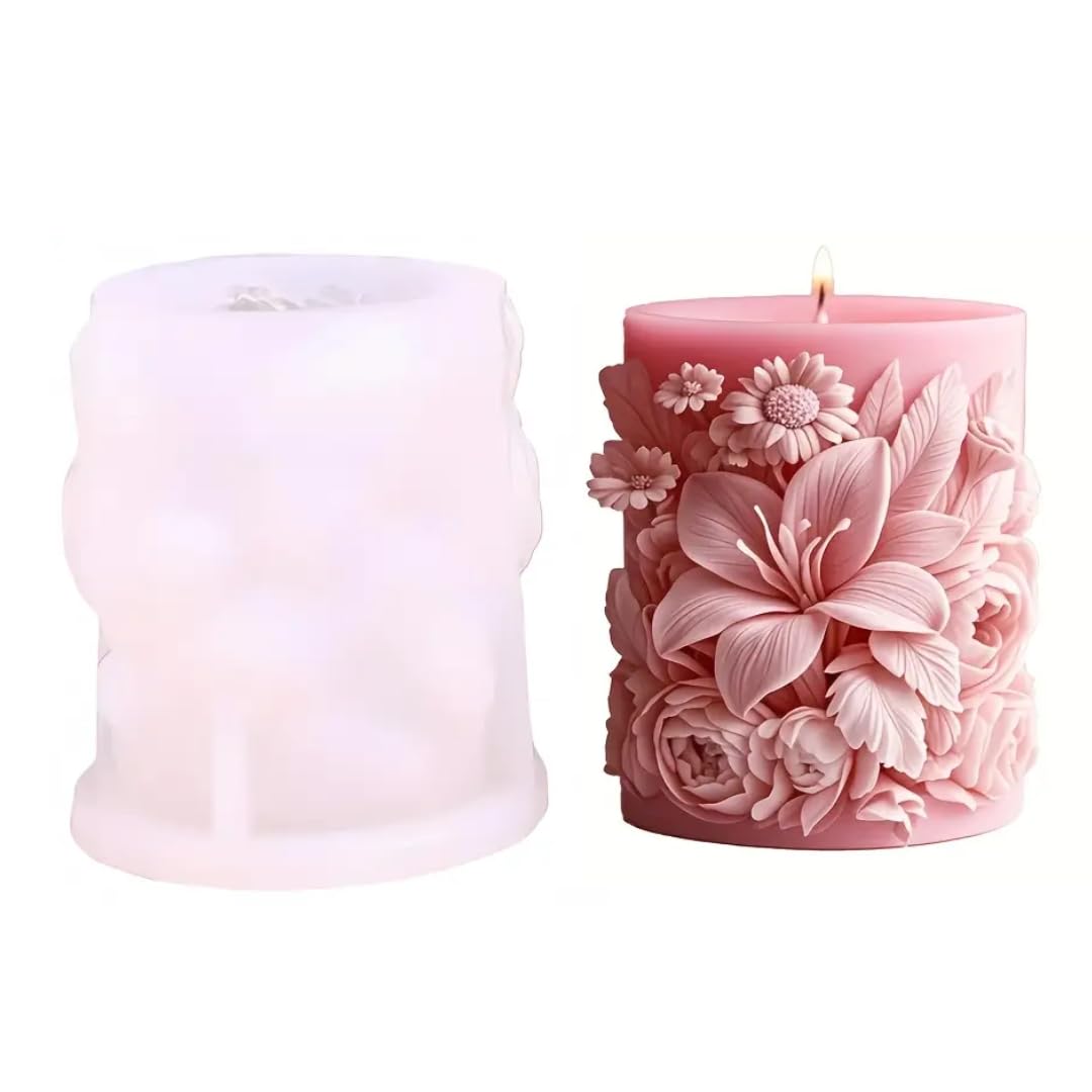 Rose Pillar Candle Mould 3D Rose Flower Candle Mold for DIY Candle Making Wax Melts Aromatherapy Soap Polymer Clay Crafting Resin Casting Home Decoration Floral Plaster Home Decor Candles-image-36
