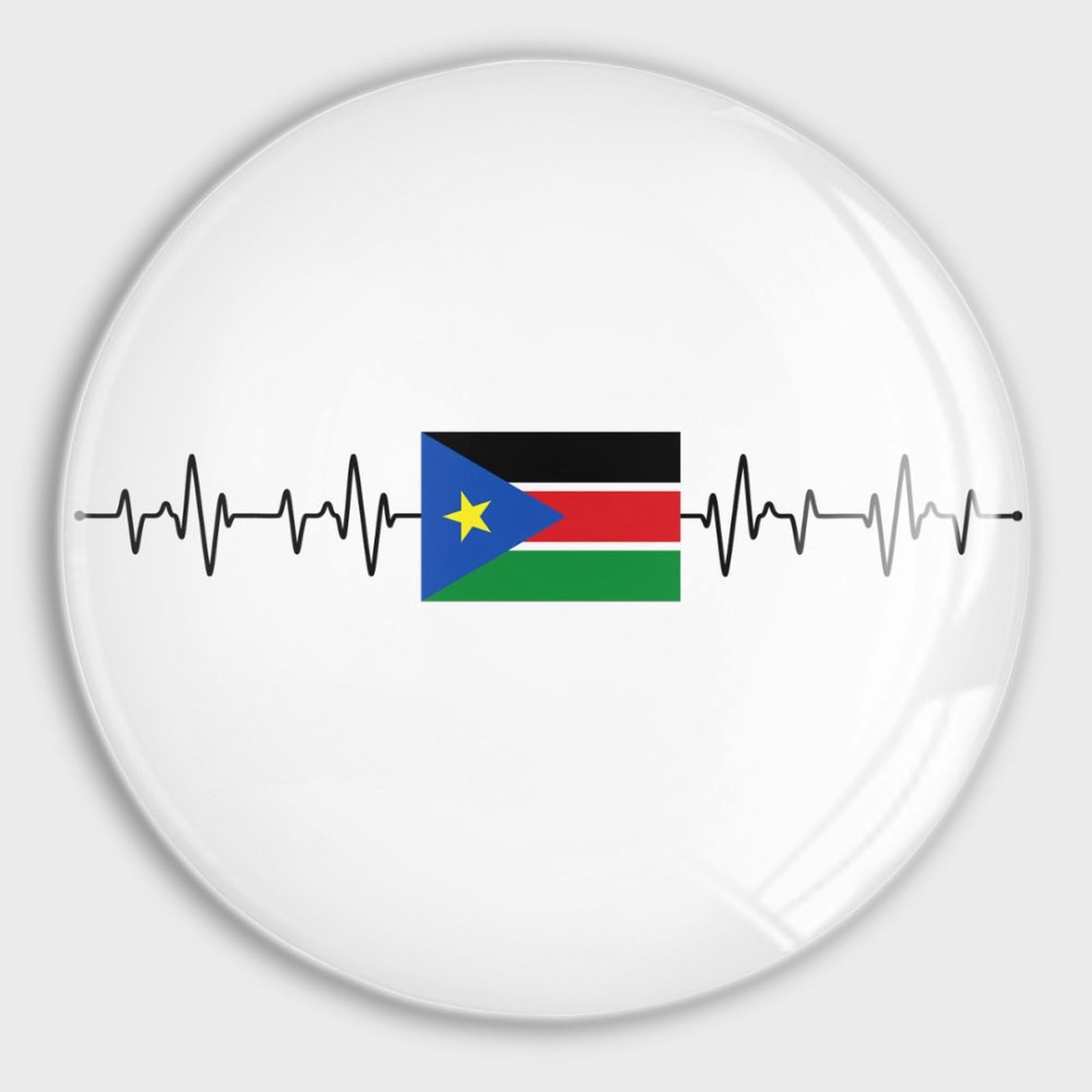 Aimant frigo drapeau Soudan du Sud en verre rond au design Heatbeat net
