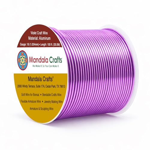 Image of Mandala Crafts 18 Gauge Violet Anodized Aluminum Craft Wire, 100 FT | Colored, Flexible, Bendable, for Bonsai, Armature, Sculpting, Wire Wrapping, Jewelry Making, Weather & Tarnish Resistant