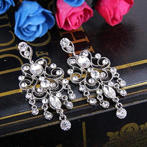 BriLove Women's Vintaged Style Wedding Bridal Crystal Drop Hollow Chandelier Filigree Dangle Earrings3