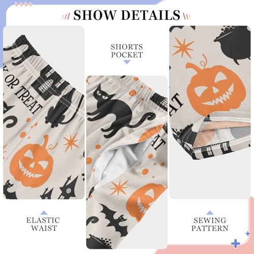 Cat Trick Or Treat Boys Long Pants Soft Trousers Elastic Waist Kids Lounge Bottoms with Pockets S-XL4