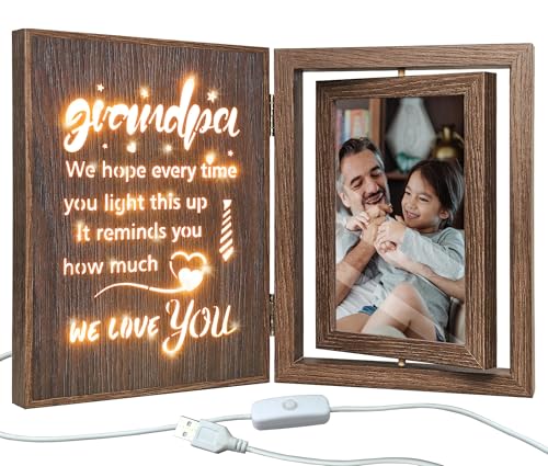 EYITUPC Grandpa Picture Frame Light-Up Wood Rotating Birthday Gift