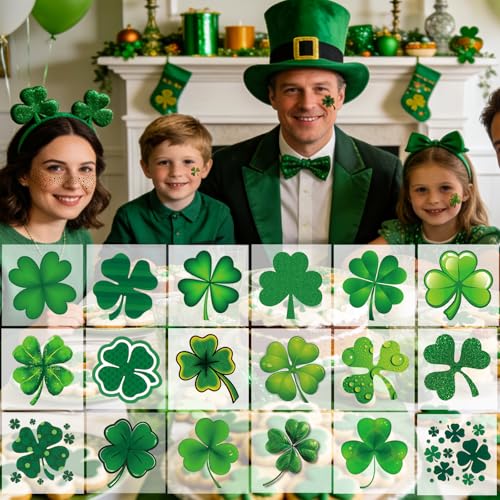 Image of 24 Sheets St Patricks Day Freckles Face Temporary Tattoos, Two Sizes Lucky Clover Shamrock Irish Face Tattoos, Saint Patricks Day Makeup Party Favors Accessories Irish Party
