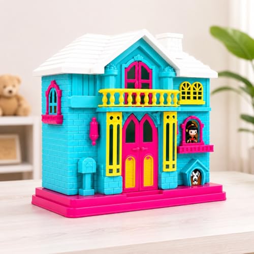 Image of My First Villa Portable Dollhouse Playset for Kids | Vibrant Pretend Play Toy Home with Balcony, Windows, and Openable Doors | Birthday Gift for Girls & Toddlers (Blue & Pink) (Green)