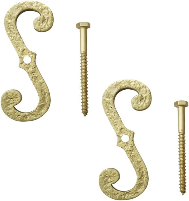 Adonai Hardware "Selah Decorative Exterior Solid Brass Scroll Design Window/Shutter Dogs (Supplied as 2 Pieces per Pack) - Satin Brass