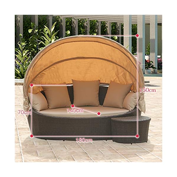 Patio Daybed Furniture,Outdoor Lawn Backyard Poolside Garden Round Sofas with Retractable Canopy Tent, Leisure Wicker Chair,Wicker Rattan Round Daybed, Seating Cushioned Seats - Image 5