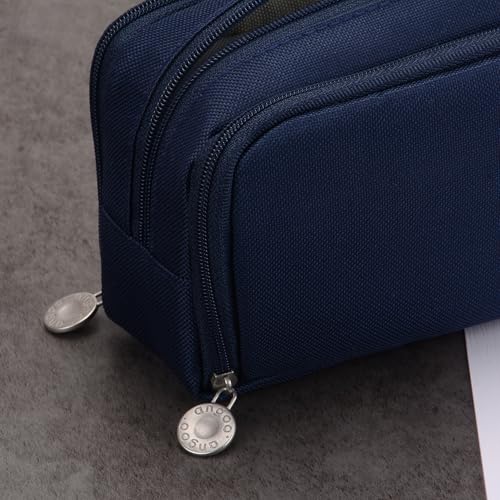 Image of Large Capacity Special Aesthetic Pencil Case Organizer with 3 Compartments, Big Preppy School Pencil Pouch Bag for Girls Women Adults, Pencil Holder Pen Pouch Cases (navy blue)
