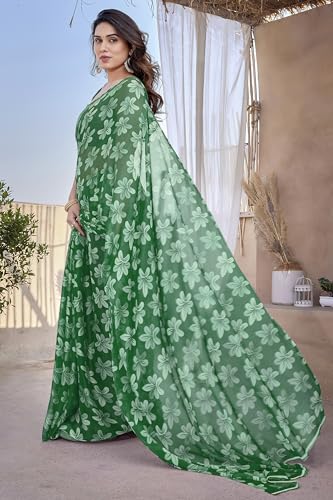 Image of MIRCHI FASHION Saree for Woman Chiffon Floral Printed | Lightweight Daily Wear Comfortable Women's Sari with Unstitched Blouse Piece (Available in 15 Designs)