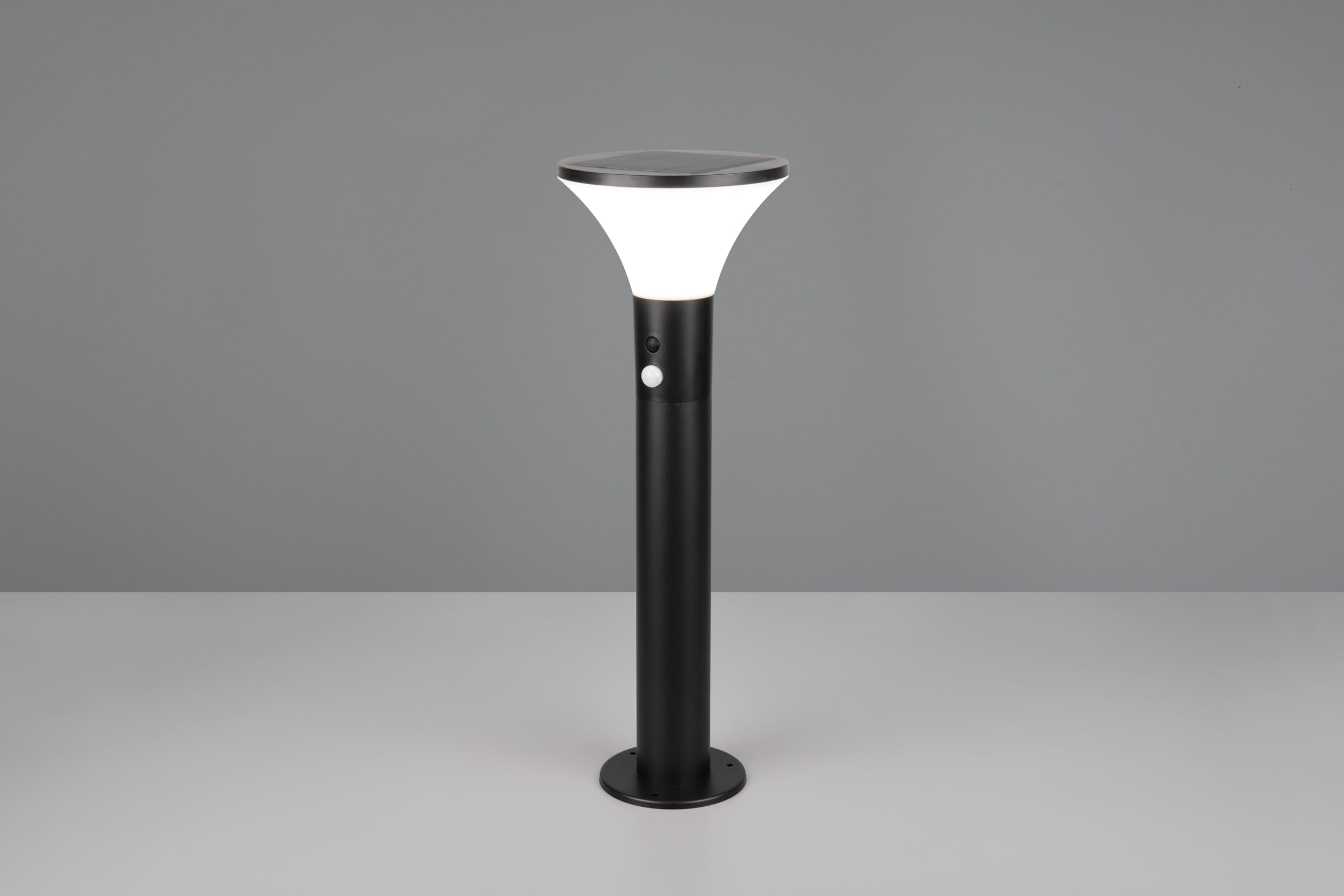 Reality Leuchten LED Éclairage d’allée extérieur GORDA R54676132, Plastique Noir mat, LED 3,5 watts, Hybride solaire/batterie, Capteur crépusculaire, Capteur de mouvement