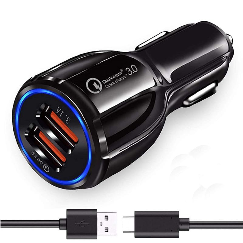 30W Car Charger for Aston Martin DB11 V12 Original QC Adapter Type C 3.0A High Speed Fast Turbo Charge QC 3.0 Smart DualPort with 1m Type-C Charging & Sync Cable (Black, SZ.L)