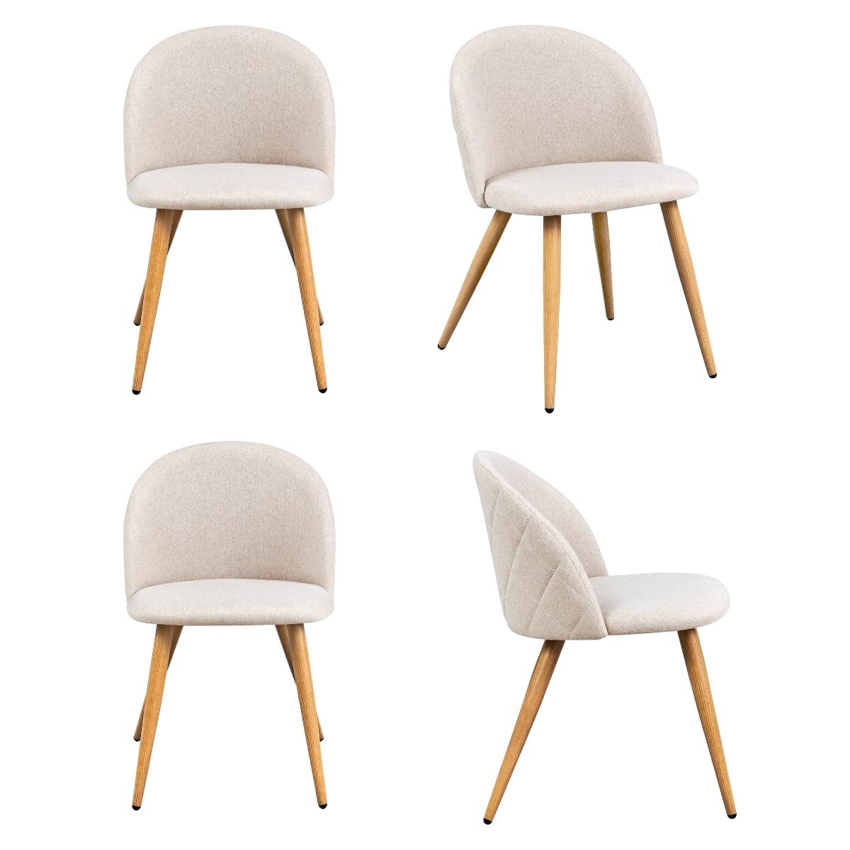 FurnitureR Juego de 4 sillas de Comedor con diseño Moderno en Forma de Concha, Tela Beige Suave con Patas de Metal, Elegantes Asientos de Cocina, Tejido, 46 x 49 x 77cm