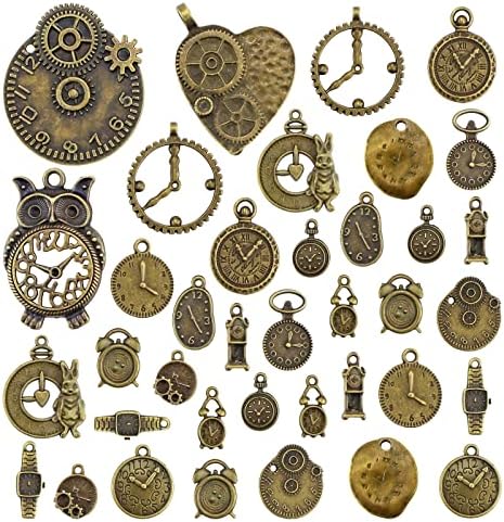 JIALEEY Antiqued Bronze Clock Face Charm Pendant, Wholesale Bulk Lots Mixed Gears Steampunk Charms Pendants DIY for Necklace Bracelet Jewelry Making and Crafting, 100g(38PCS)