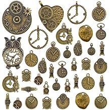 JIALEEY Antiqued Bronze Clock Face Charm Pendant, Wholesale Bulk Lots Mixed Gears Steampunk Charms Pendants DIY for Necklace Bracelet Jewelry Making and Crafting, 100g38PCS