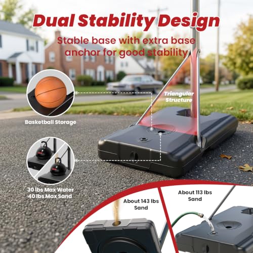 Image of IGL Portable Basketball Hoop, 5.6-10FT Adjustable Basketball Goal System, 40 /44 Inch Outdoor Basketball Hoop & Goals for Kids, Youth, and Adults in The Backyard, Driveway with PC Backboard