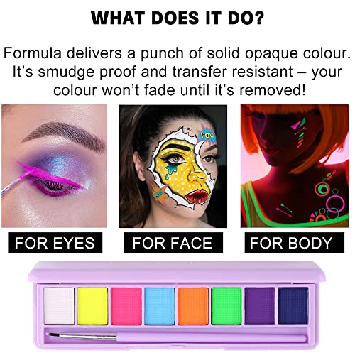 Yeweian 2 Pcs Water Activated Eyeliner Palette Liquid Eyeliner Colorful Set Hydra Graphic Eyeliner Makeup, Neon Face Paint Uv Glow Black White Red Body Paint Rainbow Eyeliner(01+02) #TOP3