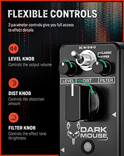 Donner Distortion Pedal, Dark Mouse Distortion 2 Modes Classic Hyper Crunch To Fuzzy Guitar Pedal True Bypass #TOP3