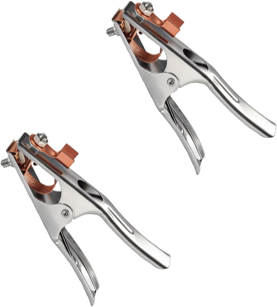 2PCS 500A Welding Ground Clamp, Silver Earth Ground Cable Clip with Copper Plated Jaw, Manual Welder Electrode Clamp Tool for MIG MMA TIG ARC Welding(500A)