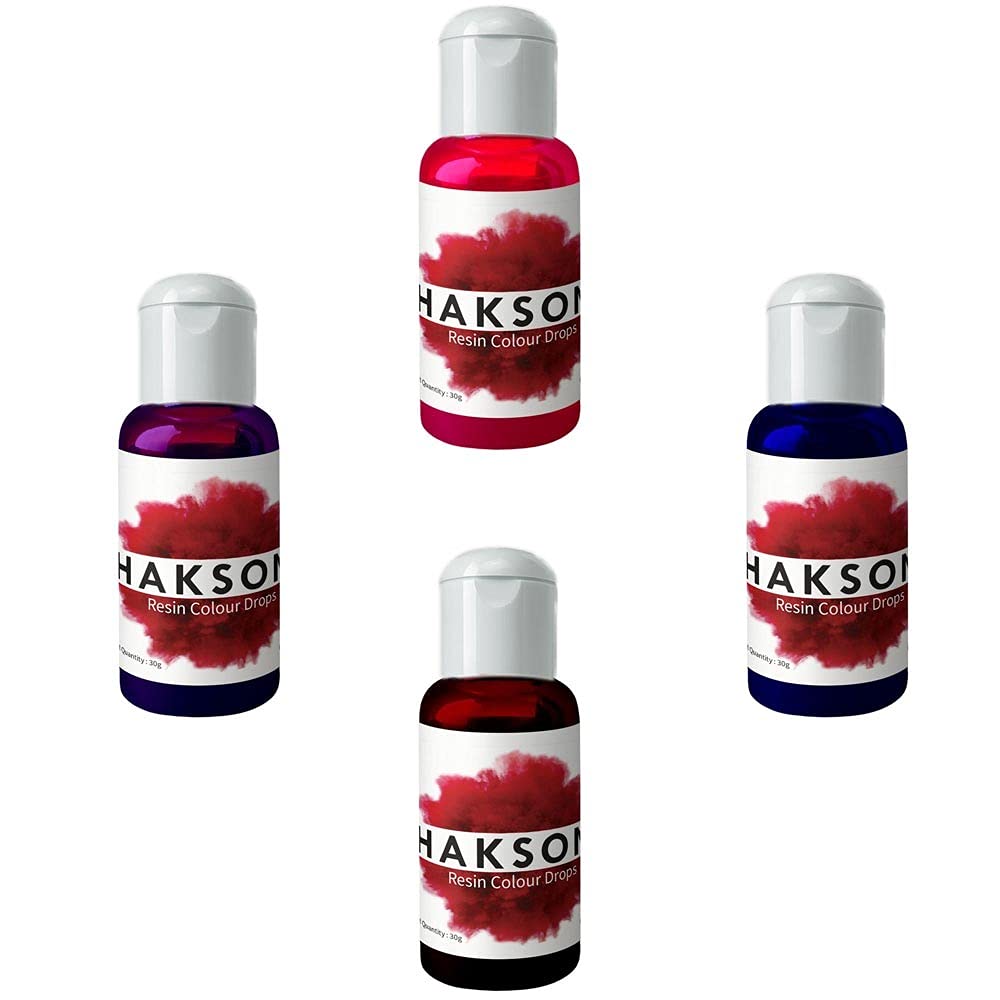 Haksons Resin Colour Drops (Iceberg Blue, Deep Red, Deep Pink, Violet, 30ml Each) - Pack of 4