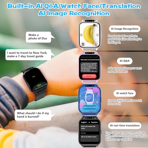 Image of 1.85 inch Kids Watch, AI(Translation /Q&A /Watch Face /Image Recognition)Smartwatches with Heart Rate,Sleep Monitor,Video Music Pedometer,NO APP /Phone, Gifts for 3-12 Years old Boys Girls(Built-in AI, Black)
