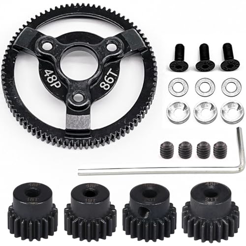 48P 86T Hardened Steel Spur Gear with 18T 19T 20T 21T Pinion, 3.175mm Bore