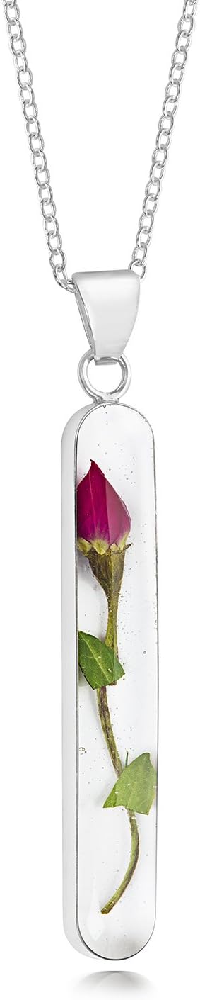 Natural Flower JewellerySterling Silver Rectangular Pendant Made with a Real Single Rose