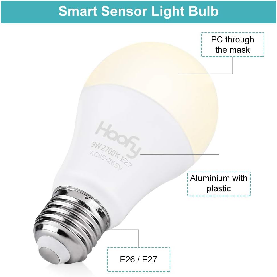 LED Light Bulb, Dusk to Dawn Light Bulb Built-in Photosensor Detection with Auto Switch Outdoor/Indoor Lamp for Porch Garage Yard, E26/E27 Base, Warm White 2700K, Pack of 2
