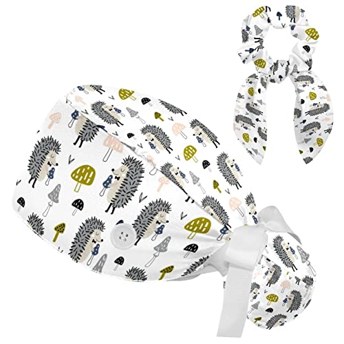 Bonnet turban motif hérisson avec bandeau absorbant et nœud satiné