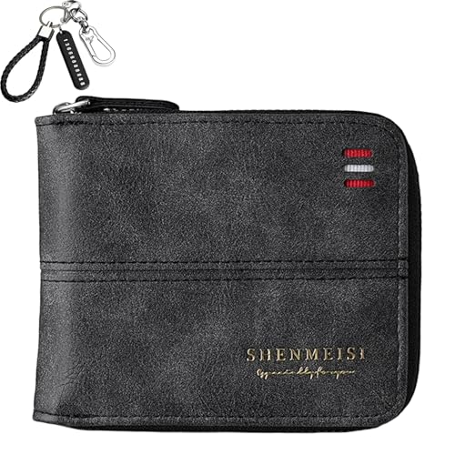 ZenyTra Juego de cartera para hombre de piel con llavero, formato horizontal con protección RFID y 6 compartimentos para tarjetas, incluye buscador de llaves con campo de rotulación, cartera de regalo