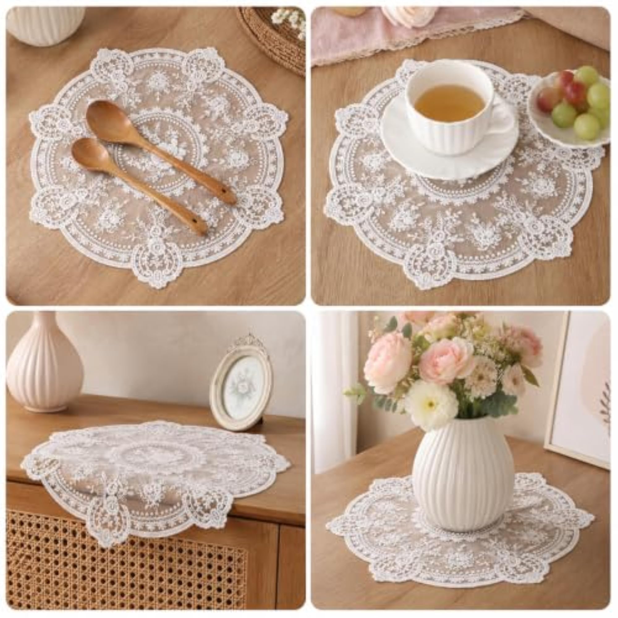 2Pcs Lace Side Table Cover, Round Table Mats