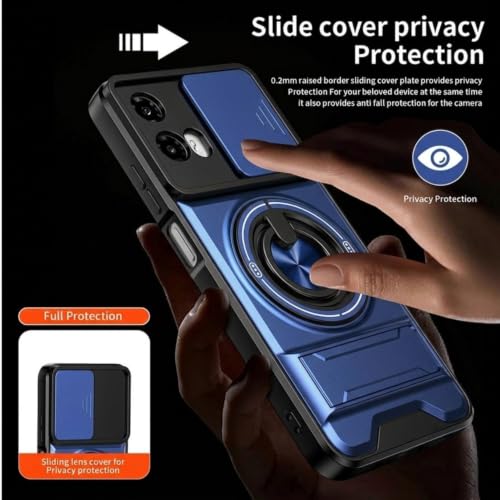Image of Armor Camera Slider Back Case Cover for Moto G35 5G with Bracket Stand (Blue)