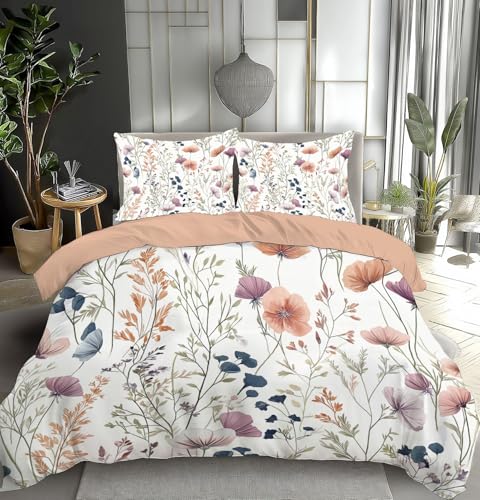 Housse de couette fleurs 140x200cm infroissable avec zip pratique