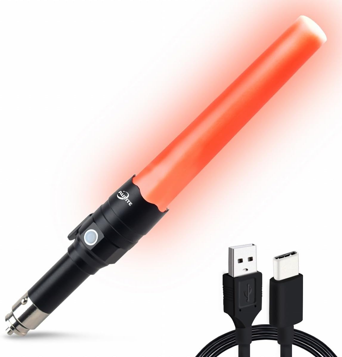 Small Safety Wand Flashlight for Traffic,Car,Emergency | Cigarette Lighter & USB C Rechargeable Torch with Seat Belt Cutter