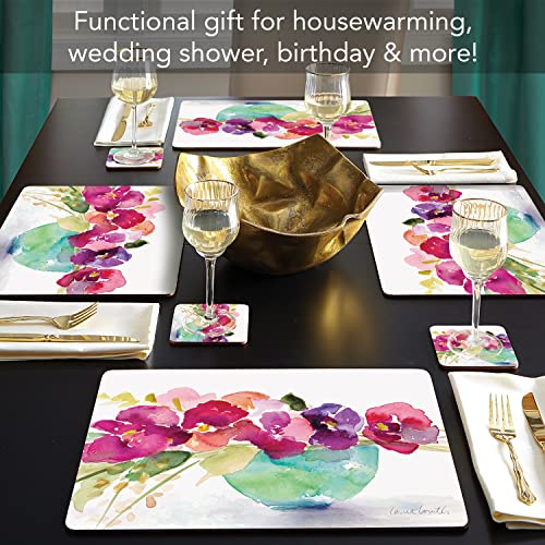 Cala Home Bowl Of Blooms Decorative Hardboard Cork Back Tabletop Placemats 4 Pack Manufactured In The Usa Heat Tolerant And Easily Wipes Clean #TOP1