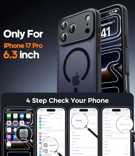 Image of Elzzi Magnetic for iPhone 17 Pro Max Case (Compatible with MagSafe) Slim Translucent Matte Shockproof with Anti-Fingerprint Phone Case, Black