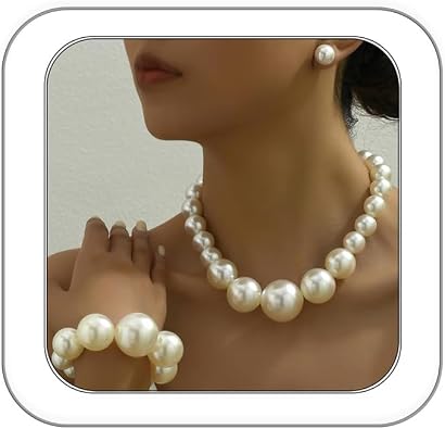 CSIYANJRY99 Pearl Necklace and Earring Set Faux Pearl Jewelry Sets for Women Imitation Beaded Pearl Necklace Bracelet Stud Earrings for Women