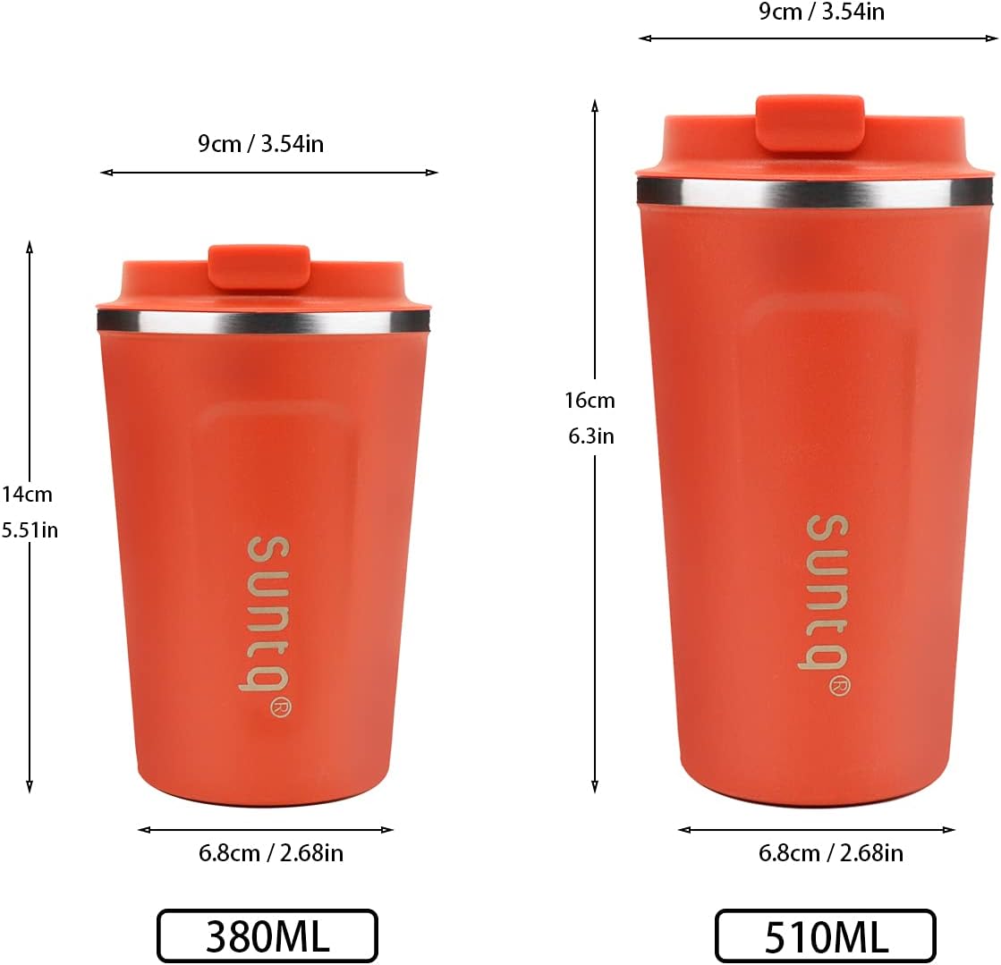 SUNTQ Reusable Coffee Cups Travel - Coffee Travel Mug with Leakproof Lid 13oz/380ml (Orange-2, 380ml) - Image 3