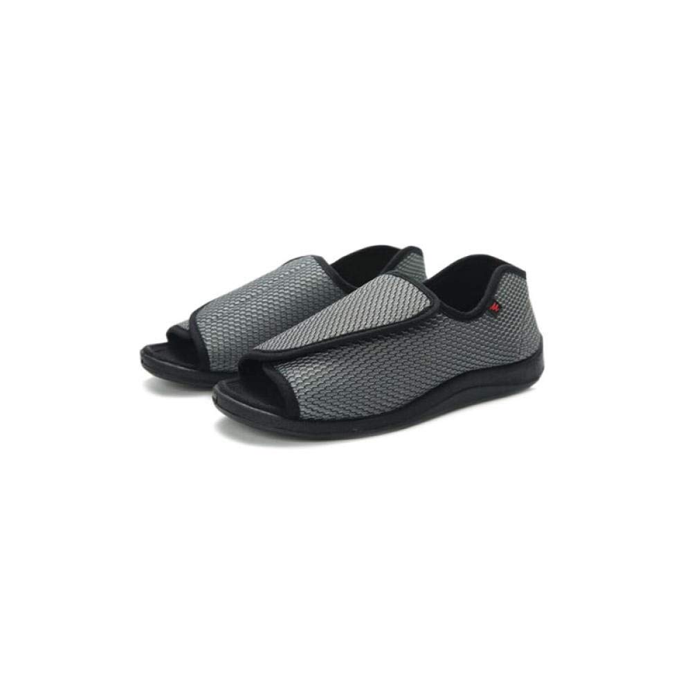 Nwarmsouth Men's Grey Wide Fitting Slippers,Thumb Valgus Walking Shoes, Adjustable Diabetic Shoes-Uk7_ Gray,Slippers For Swollen Feet Edema