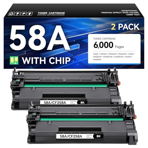 58A Toner Cartridge Black 2-Pack with Chip High Yield Replacement for HP 58A CF258A 58X Compatible with HP Laserjet Pro MFP M428dw M428fdn M428fdw M404dn M404dw M404n Enterprise M430f M406dn Printer