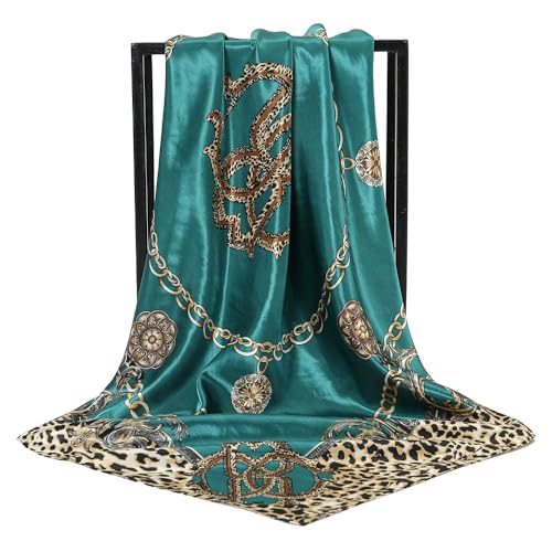 35.4× 35.4 inches leopard print flowers Large Neck Scarf For Women Square Satin Head Scarves headband Bandanas